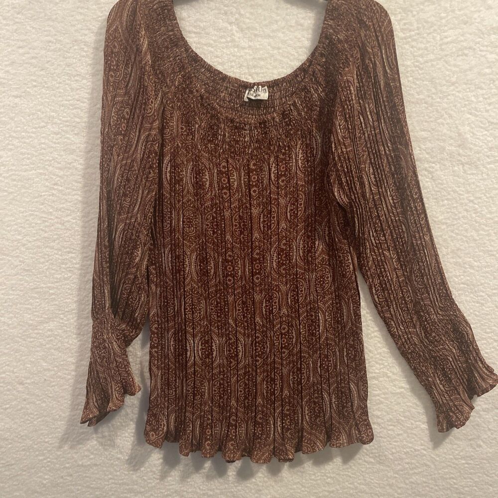 Dress U By Sharon Women’s Pleated Floral Blouse Long Sleeve Boho Peasant Size 2x